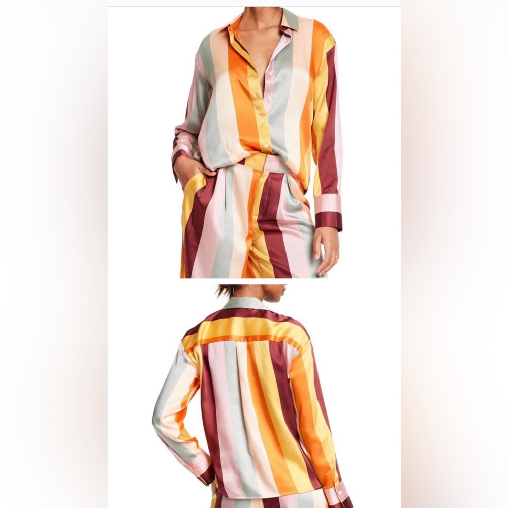 Women's Mixed Vertical Stripe Print Long Sleeve Button Down Shirt - Fe Noel - Picture 1 of 4